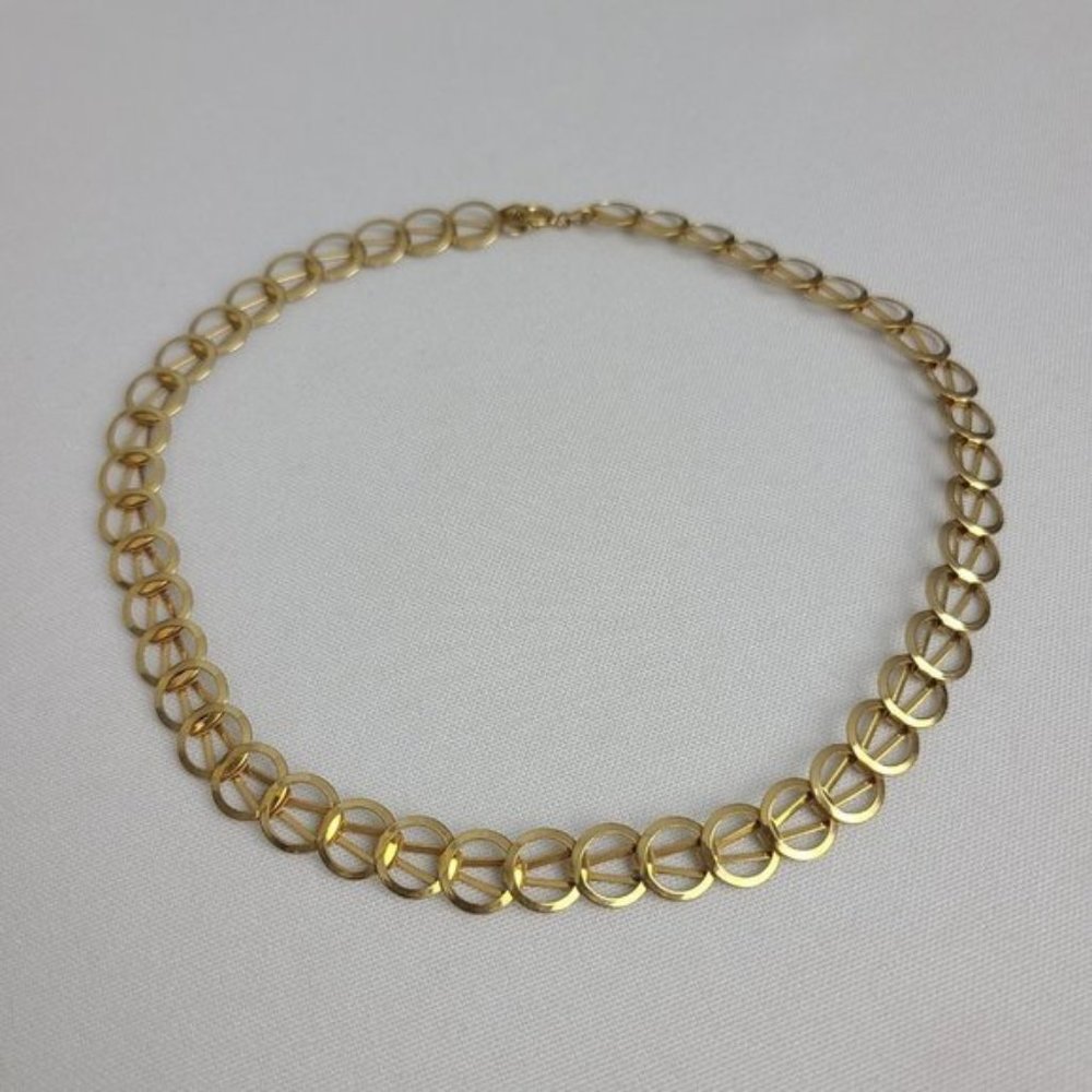 VINTAGE Hong Kong Matt Gold Tone Link Collar Necklace